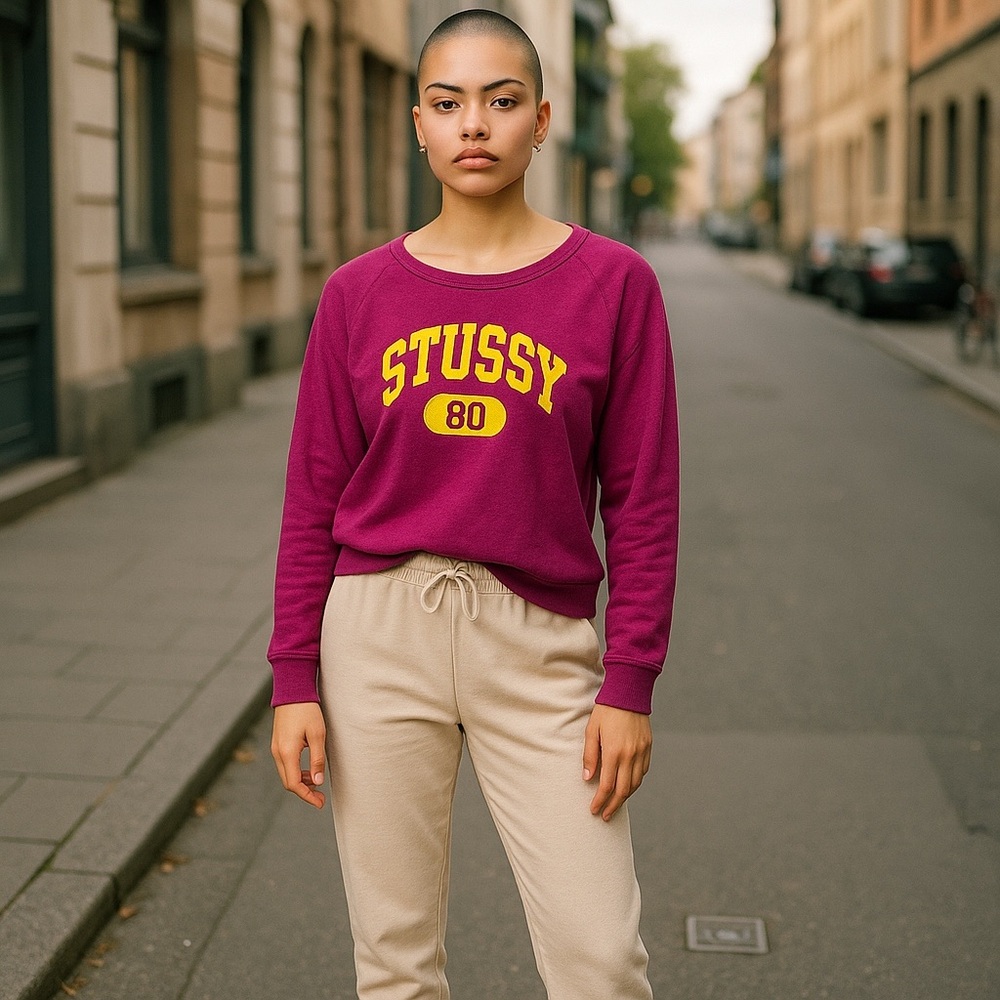 Vintage STUSSY Pink Womens Size Small Crewneck Sweatshirt EUC